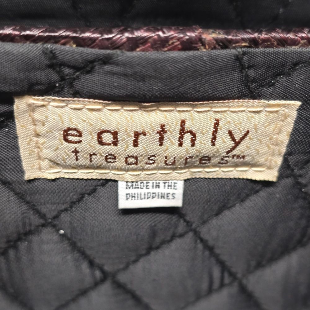 Vintage Earthly Treasures Top Handle Brown Straw Bucket Bag Boho Coastal - Picture 9 of 14